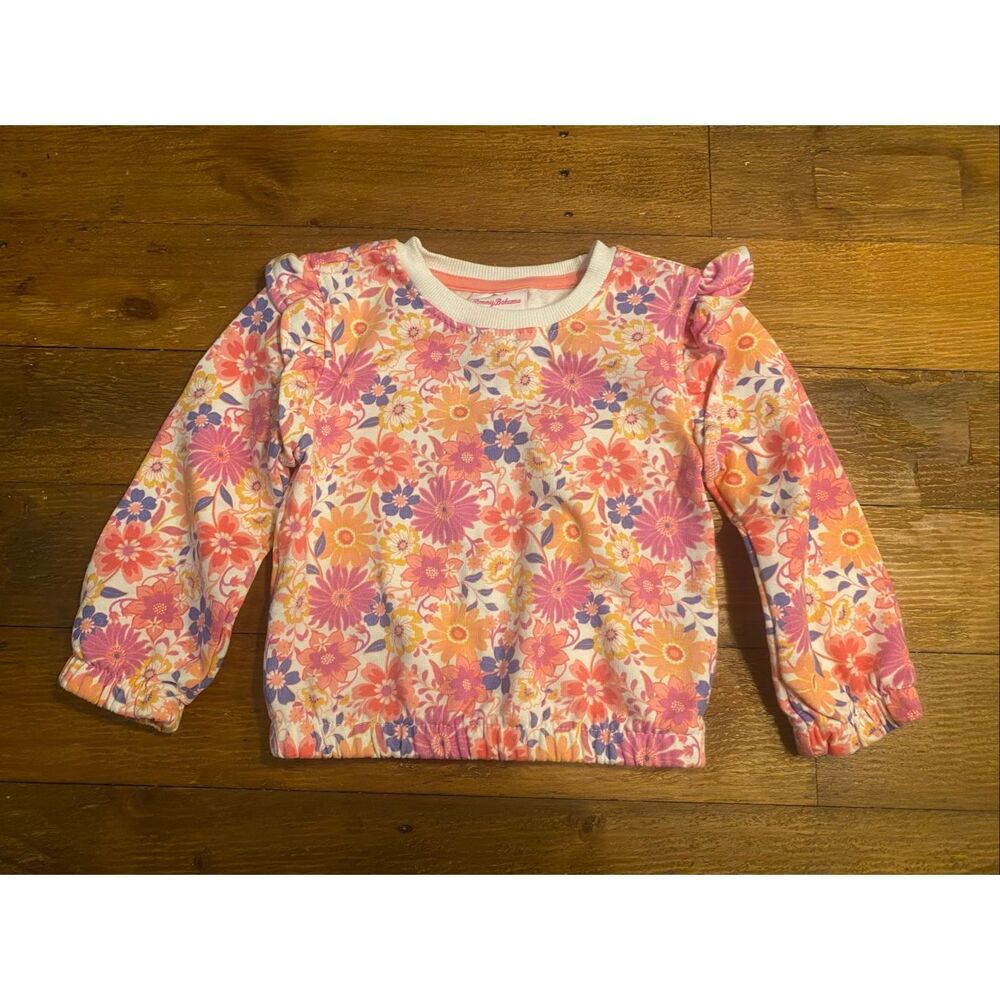 Tommy Bahama 2T toddler girls floral sweatshirt pink purple ruffle sweatshirt